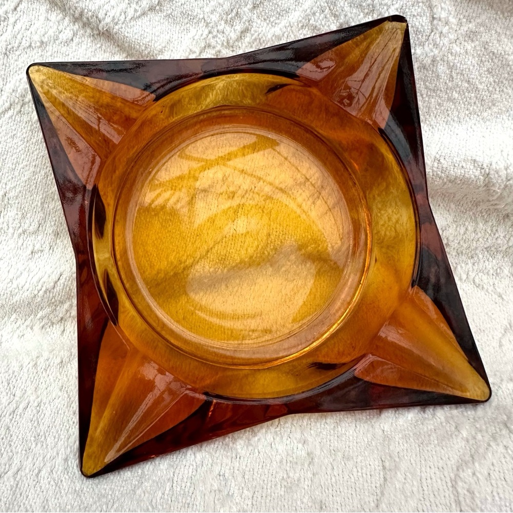 Vintage Amber Glass Ashtray